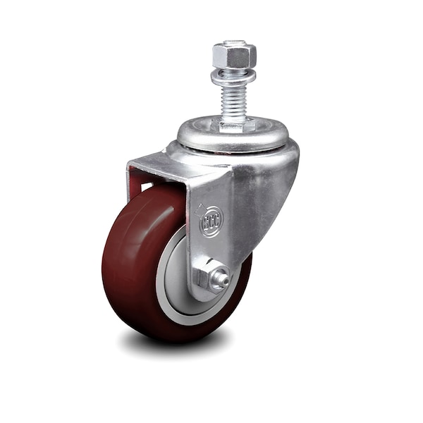 3 Inch Maroon Polyurethane Wheel Swivel 1/2 Inch Threaded Stem Caster SCC